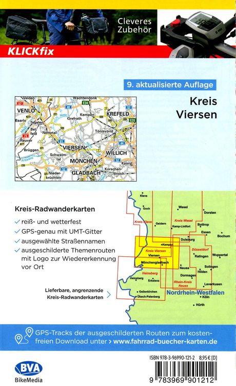 Radwanderkarte BVA Kreis Viersen mit Knotenpunkten, 1:50.000, reiß- und wetterfest, GPS-Tracks Download, E-Bike-geeignet