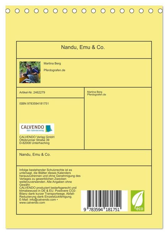 Produktbild: Nandu, Emu & Co. (Tischkalender 2027 DIN A5 hoch), CALVENDO Monatskalender