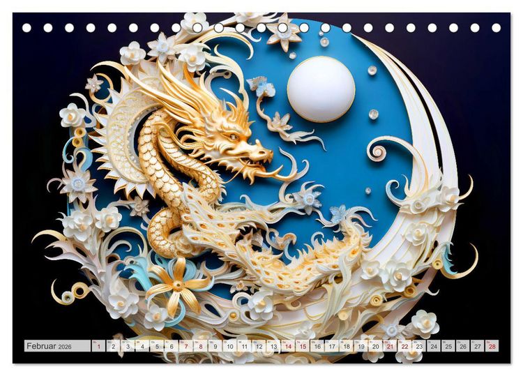 Produktbild: Quilling-Drachen - Jahr des Drachen (Tischkalender 2026 DIN A5 quer), CALVENDO Monatskalender