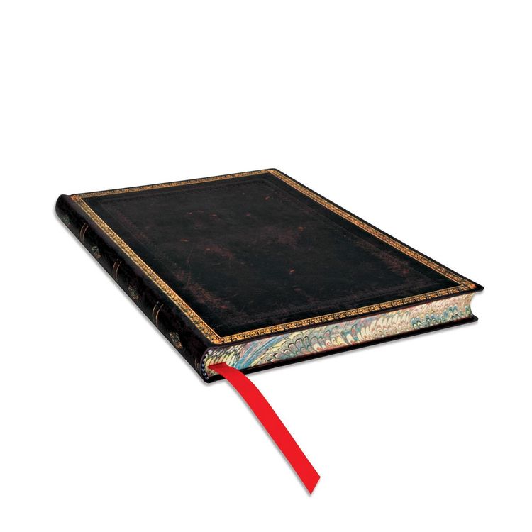Produktbild: Softcover Notizbuch Schwarzes Marokkoleder, Midi, Liniert