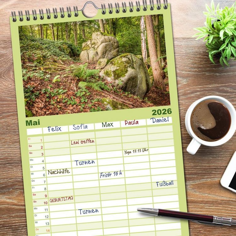 Produktbild: Familienplaner 2026 - Der Odenwald und das Felsenmeer mit 5 Spalten (Wandkalender, 21 x 45 cm) CALVENDO