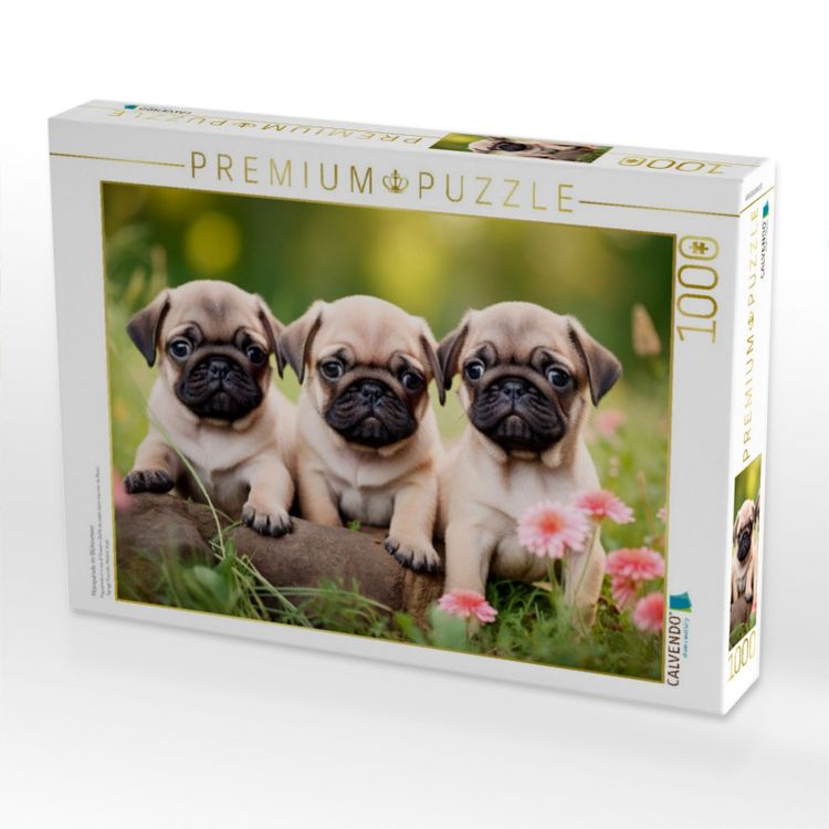 Produktbild: CALVENDO Puzzle Mopsparade im Bl&uuml;tenmeer | 1000 Teile Lege-Gr&ouml;&szlig;e 64x48cm Foto-Puzzle f&uuml;r gl&uuml;ckliche Stunden