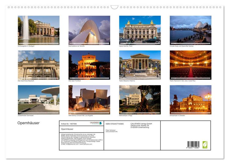 Produktbild: Opernh&auml;user (Wandkalender 2026 DIN A2 quer), CALVENDO Monatskalender