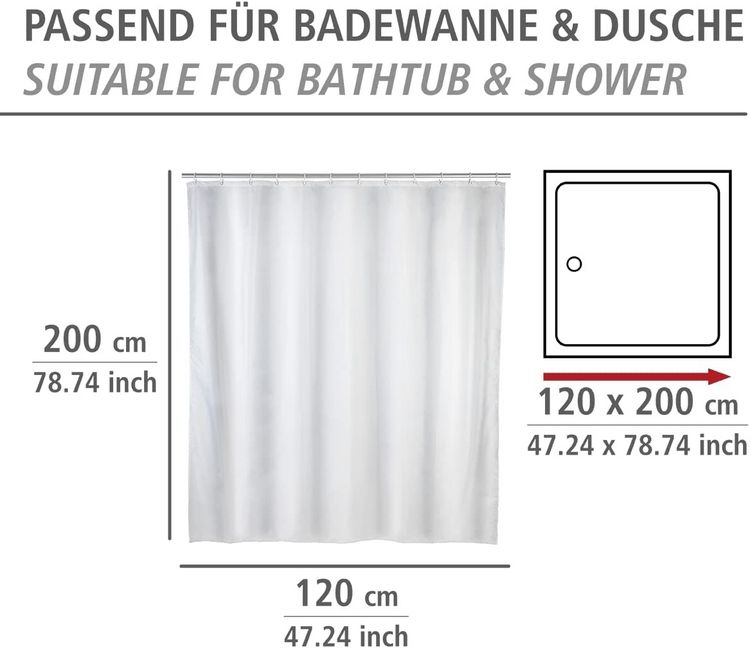Produktbild: Anti-Schimmel Duschvorhang Uni White, Textil (Polyester), 120 x 200 cm, waschbar