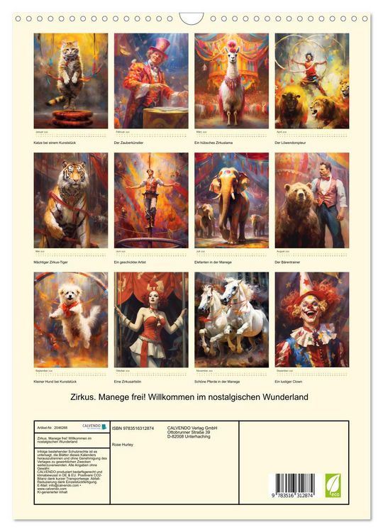 Produktbild: Zirkus. Manege frei! Willkommen im nostalgischen Wunderland (Wandkalender 2026 DIN A3 hoch), CALVENDO Monatskalender
