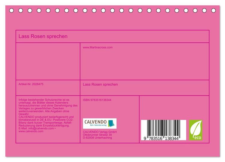 Produktbild: Lass Rosen sprechen (Tischkalender 2026 DIN A5 quer), CALVENDO Monatskalender