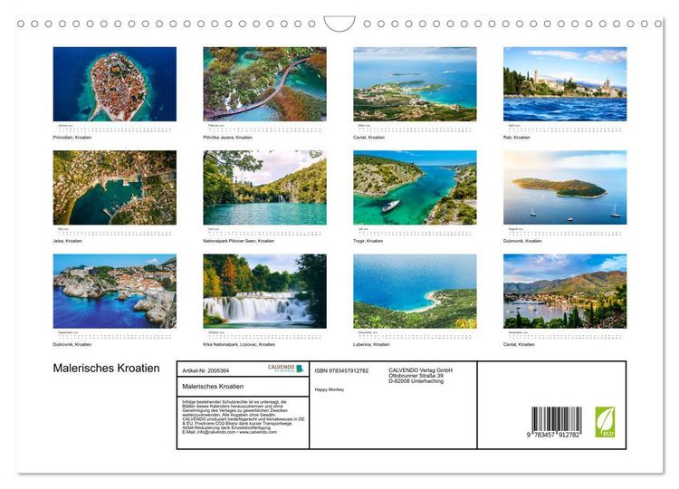Produktbild: Malerisches Kroatien (Wandkalender 2026 DIN A3 quer), CALVENDO Monatskalender