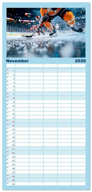 Produktbild: Familienplaner 2026 - Kufen, Ski & Snowboard mit 5 Spalten (Wandkalender, 21 x 45 cm) CALVENDO