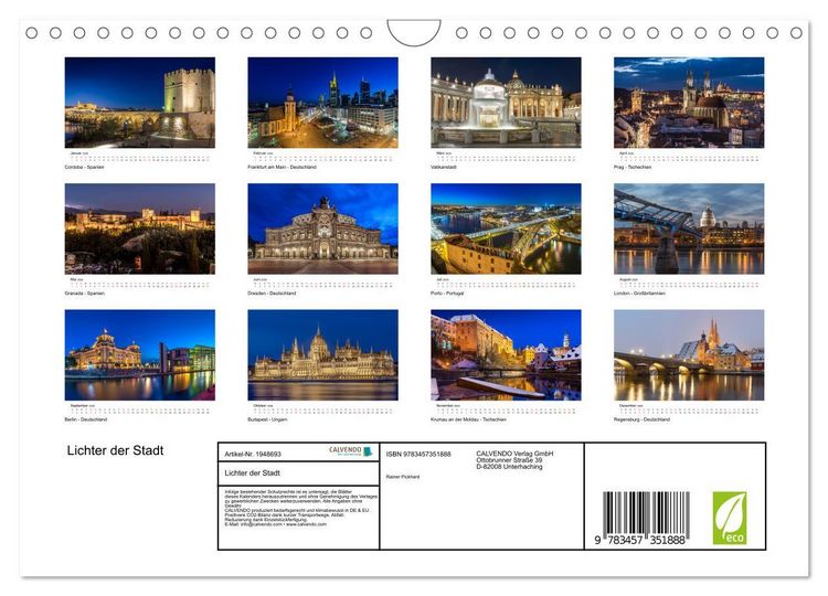 Produktbild: Lichter der Stadt (Wandkalender 2026 DIN A4 quer), CALVENDO Monatskalender