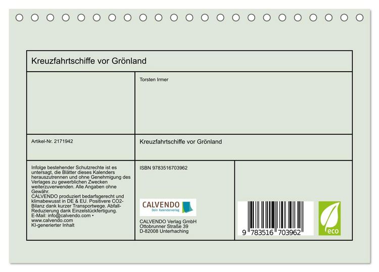 Produktbild: Kreuzfahrtschiffe vor Gr&ouml;nland (Tischkalender 2026 DIN A5 quer), CALVENDO Monatskalender