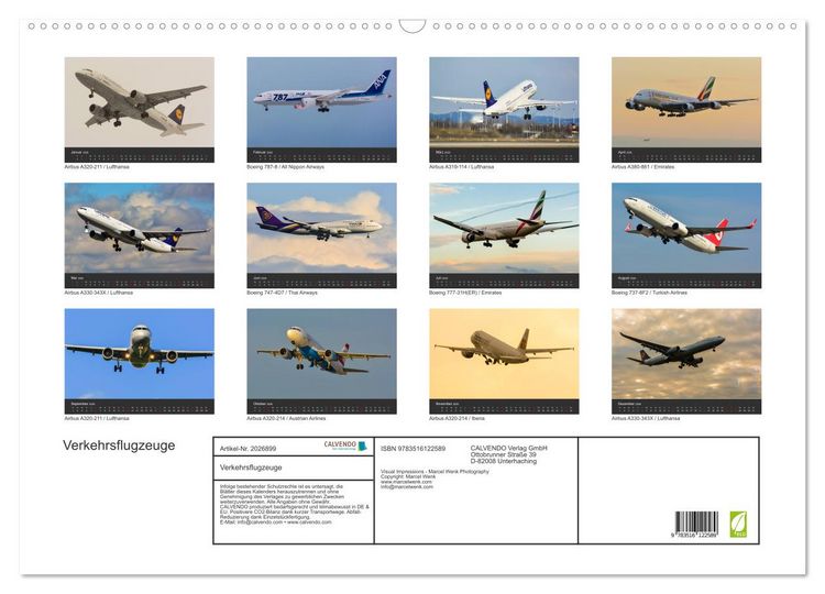 Produktbild: Verkehrsflugzeuge (Wandkalender 2026 DIN A2 quer), CALVENDO Monatskalender