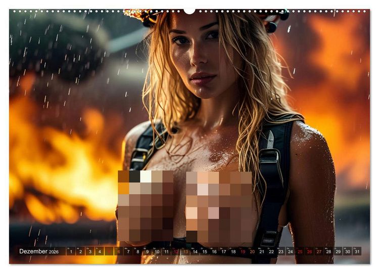 Produktbild: Hei&szlig;er als Feuer: 14 verf&uuml;hrerische Feuerwehrfrauen im Einsatz (hochwertiger Premium Wandkalender 2026 DIN A2 quer), Kunstdruck in Hochglanz
