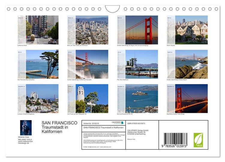Produktbild: SAN FRANCISCO Traumstadt in Kalifornien (Wandkalender 2026 DIN A4 quer), CALVENDO Monatskalender