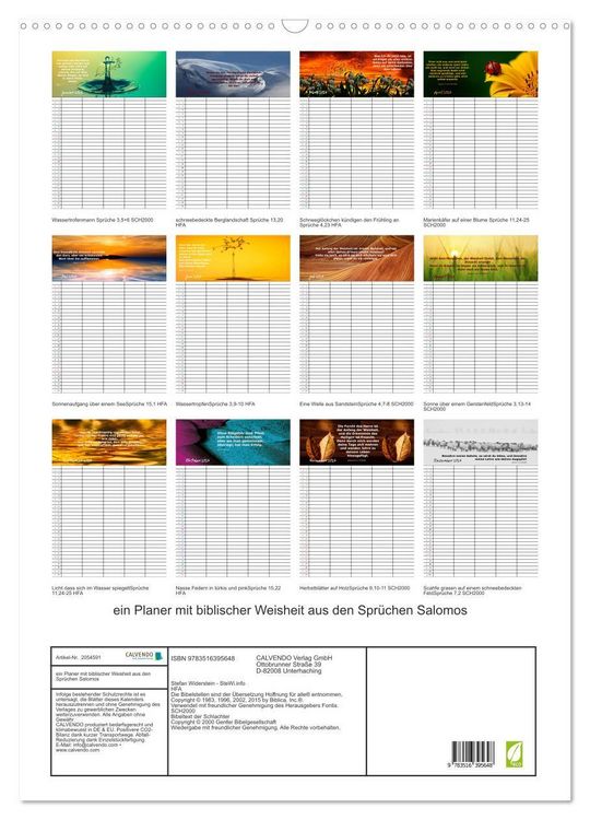Produktbild: ein Planer mit biblischer Weisheit aus den Spr&uuml;chen Salomos (Wandkalender 2026 DIN A2 hoch), CALVENDO Monatskalender