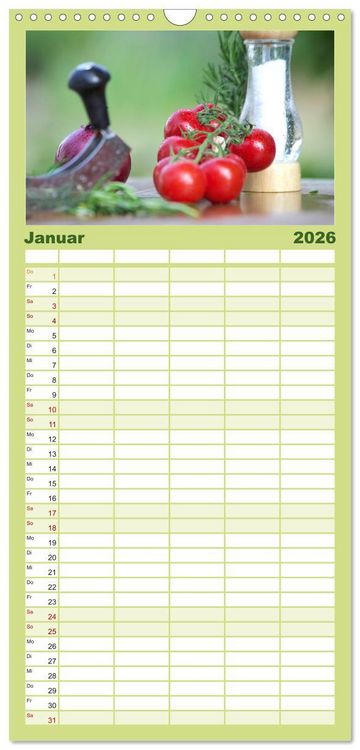 Produktbild: Familienplaner 2026 - Nat&uuml;rlich Vegan - frische gesunde K&ouml;stlichkeiten mit 5 Spalten (Wandkalender, 21 x 45 cm) CALVENDO