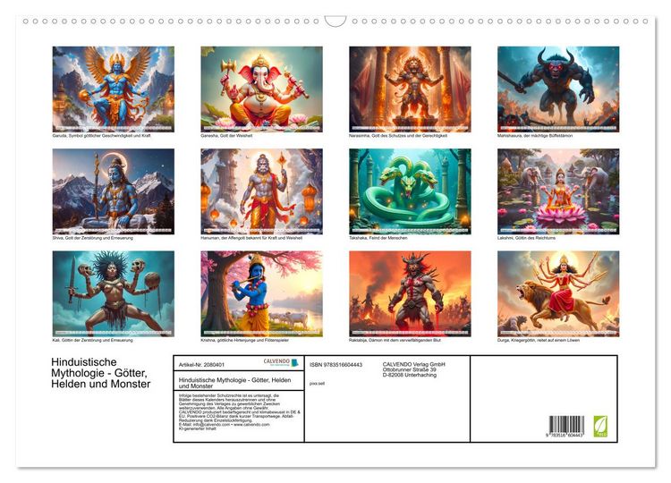 Produktbild: Hinduistische Mythologie - G&ouml;tter, Helden und Monster (Wandkalender 2026 DIN A2 quer), CALVENDO Monatskalender