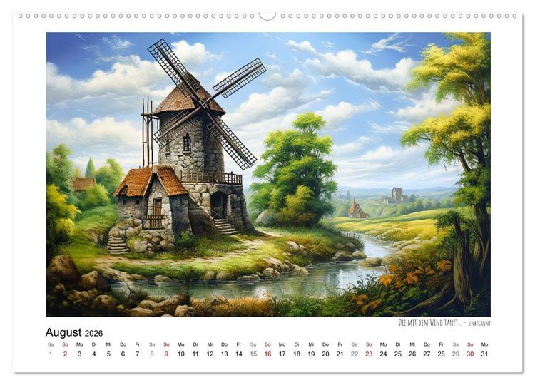 Produktbild: Windm&uuml;hlenzauber (hochwertiger Premium Wandkalender 2026 DIN A2 quer), Kunstdruck in Hochglanz