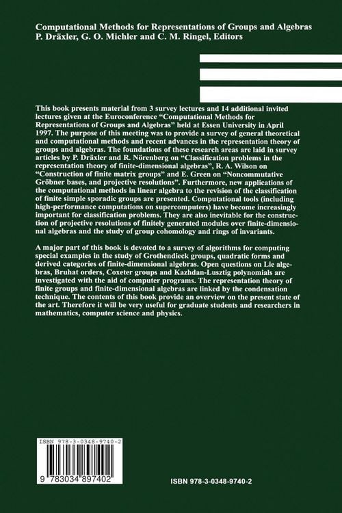 Produktbild: Computational Methods for Representations of Groups and Algebras