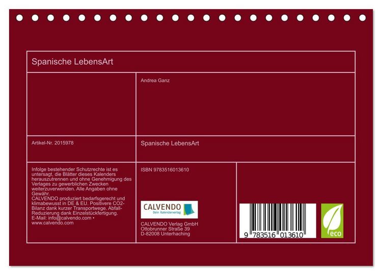 Produktbild: Spanische LebensArt (Tischkalender 2026 DIN A5 quer), CALVENDO Monatskalender