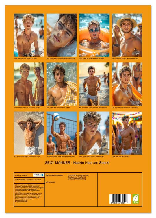 Produktbild: SEXY M&Auml;NNER - Nackte Haut am Strand (hochwertiger Premium Wandkalender 2026 DIN A2 hoch), Kunstdruck in Hochglanz