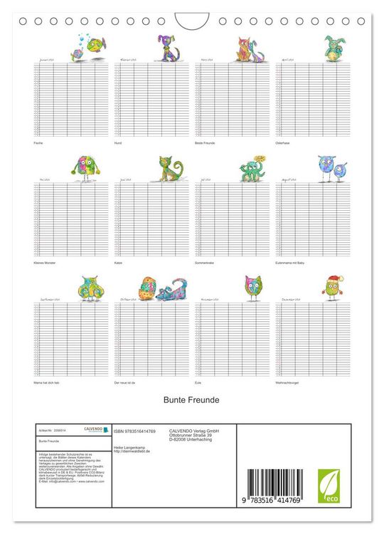 Produktbild: Bunte Freunde (Wandkalender 2026 DIN A4 hoch), CALVENDO Monatskalender
