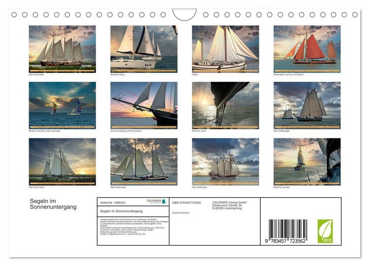 Produktbild: Segeln im Sonnenuntergang (Wandkalender 2026 DIN A4 quer), CALVENDO Monatskalender