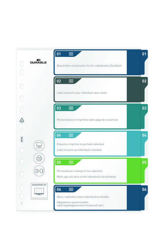 Produktbild: Durable 679427 Register DIN A4+ 1-6 Mehrfarbig 6 Registerbl&auml;tter 679427