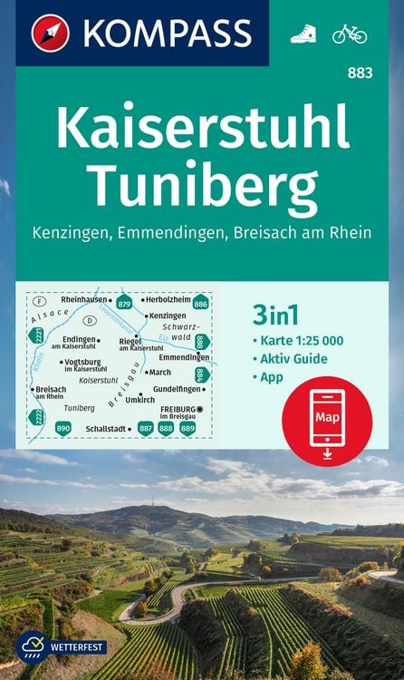 Produktbild: KOMPASS Wanderkarte 883 Kaiserstuhl, Tuniberg, Kenzingen, Emmendingen, Breisach am Rhein 1:25.000