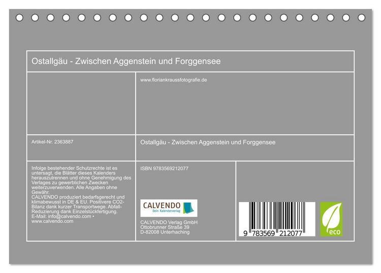 Produktbild: Ostallg&auml;u - Zwischen Aggenstein und Forggensee (Tischkalender 2027 DIN A5 quer), CALVENDO Monatskalender