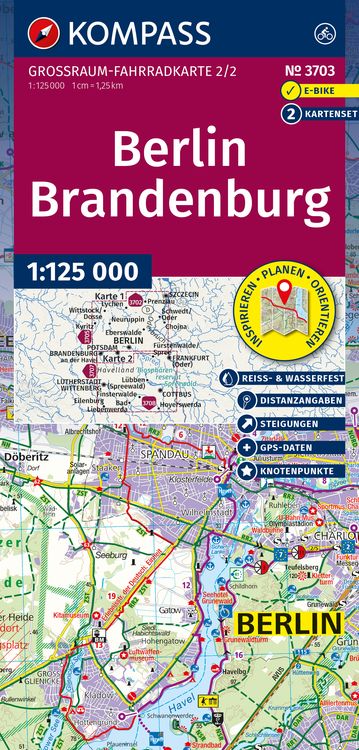 Produktbild: KOMPASS Gro&szlig;raum Fahrradkarte 3703 Berlin-Brandenburg, mit Knotenpunkten 1:125.000