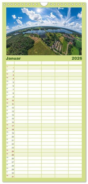 Produktbild: Familienplaner 2026 - Meine Heimat von oben ... Luftaufnahmen vom Fr&auml;nkischen Seenland mit 5 Spalten (Wandkalender, 21 x 45 cm) CALVENDO