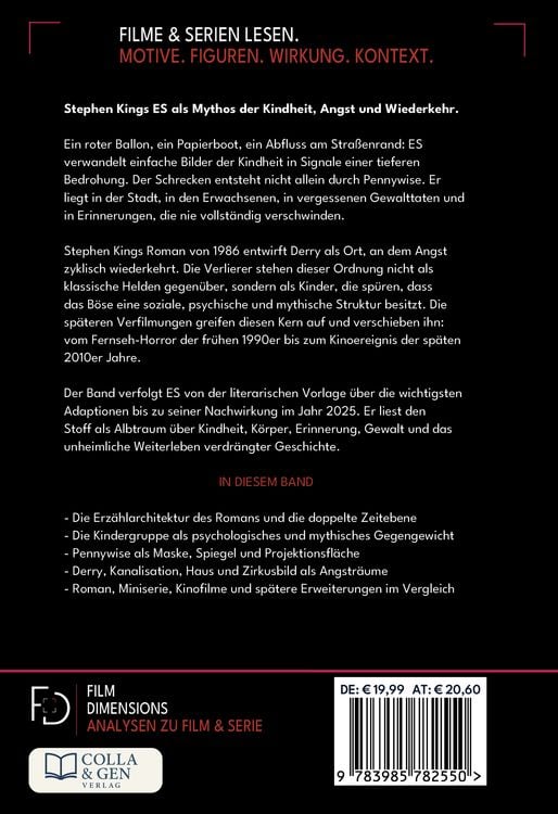 Produktbild: Zwischen Kindheit, Angst und Albtraum: Eine Analyse zu Stephen Kings ES (Ein Film Dimensions Buch)