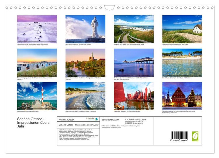 Produktbild: Sch&ouml;ne Ostsee - Impressionen &uuml;bers Jahr (Wandkalender 2026 DIN A3 quer), CALVENDO Monatskalender