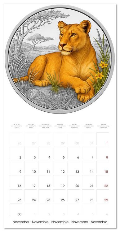 Produktbild: Silver Coin Big Cats (Wall Calendar 2026 12 &times; 12 Inch) CALVENDO 12 Month Wall Calendar