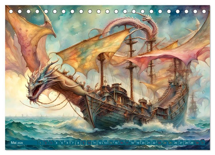 Produktbild: Fantasie-Drachensegelschiffe (Tischkalender 2026 DIN A5 quer), CALVENDO Monatskalender