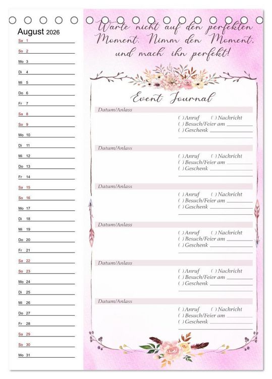 Produktbild: Geburtstagsplaner Boho Rosa - F&uuml;r Termine, Geschenke, Eventdetails & mehr (Tischkalender 2026 DIN A5 hoch), CALVENDO Monatskalender