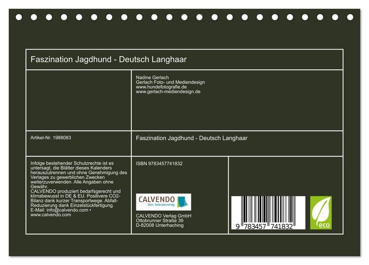 Produktbild: Faszination Jagdhund - Deutsch Langhaar (Tischkalender 2026 DIN A5 quer), CALVENDO Monatskalender