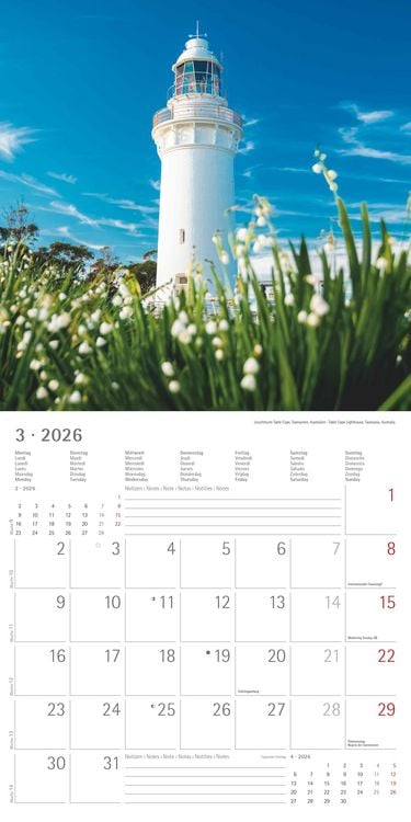 Produktbild: Leuchttürme 2026 - Broschürenkalender 30x30 cm (30x60 geöffnet) - Kalender mit Platz für Notizen - Wandkalender - Wandplaner - Leuchtturmkalender