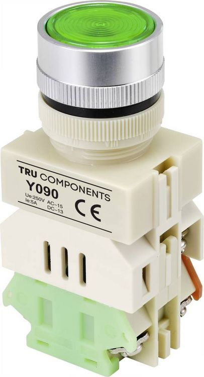 Produktbild: TRU COMPONENTS TC-9219084 Y090 Drucktaster 250 V/AC 5 A 1 x Ein/(Ein) tastend Gr&uuml;n (&Oslash;) 30 mm 1 St.