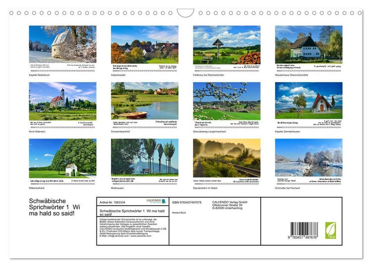 Produktbild: Schw&auml;bische Sprichw&ouml;rter 1 Wi ma hald so said! (Wandkalender 2026 DIN A3 quer), CALVENDO Monatskalender