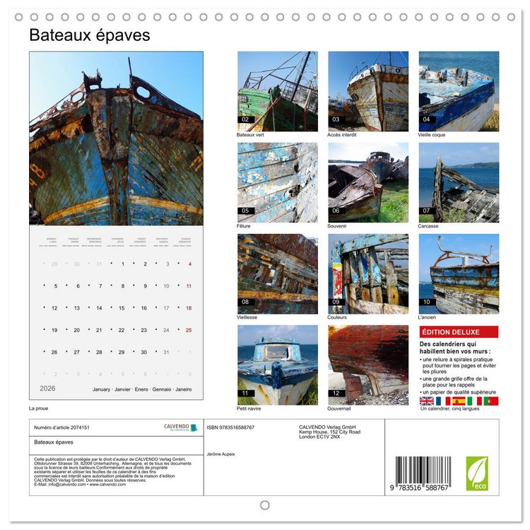Produktbild: Bateaux &eacute;paves (Calendrier mural carr&eacute; 2026 30x30 cm) Calendrier double avec une page pour vos prises de notes