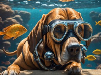 Produktbild: CALVENDO Puzzle Bluthund Pluto mit Schwimmbrille beim Tauchen | 1000 Teile Lege-Gr&ouml;&szlig;e 64x48cm Foto-Puzzle f&uuml;r gl&uuml;ckliche Stunden