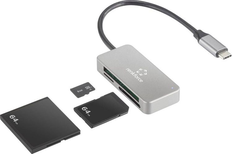 Produktbild: Renkforce RF-PCR-210 Externer Speicherkartenleser USB-C&reg; (USB 3.2 Gen 1) Silber