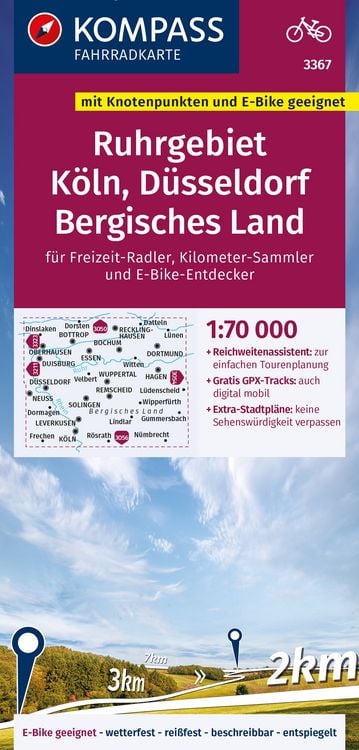 Bild vom Artikel KOMPASS Fahrradkarte 3367 Ruhrgebiet, Köln, Düsseldorf, Bergisches Land mit Knotenpunkten 1:70.000 vom Autor 