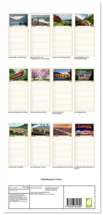 Produktbild: Familienplaner 2026 - Heidelberg im Fokus mit 5 Spalten (Wandkalender, 21 x 45 cm) CALVENDO