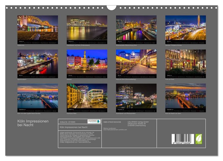Produktbild: K&ouml;ln Impressionen bei Nacht (Wandkalender 2026 DIN A3 quer), CALVENDO Monatskalender