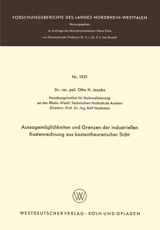 Produktbild: Aussagem&ouml;glichkeiten und Grenzen der industriellen Kostenrechnung aus kostentheoretischer Sicht