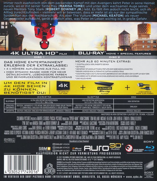 Produktbild: Spider-Man: Homecoming (4K Ultra HD) (+ Blu-ray)