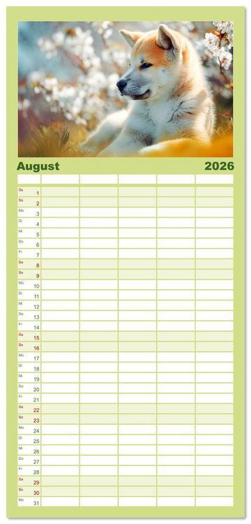 Produktbild: Familienplaner 2026 - Akita Inu in der Natur. Japans edle und sanfte Sch&ouml;nheit mit 5 Spalten (Wandkalender, 21 x 45 cm) CALVENDO