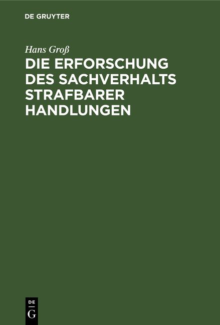 Produktbild: Die Erforschung des Sachverhalts strafbarer Handlungen